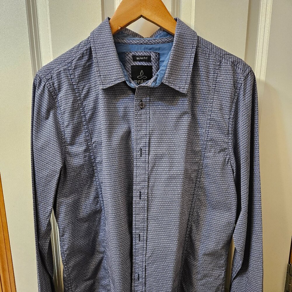 Prana Long-Sleeve Button-Down Shirt, Blue, Medium, Slim Fit
